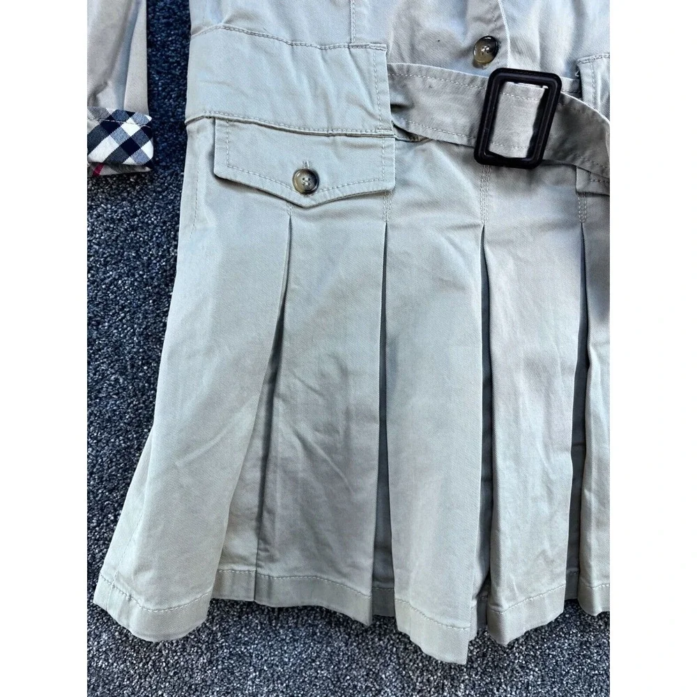 Burberry Girls Beige Pleated Dress With Belt &‎ Check Cuffs 12Y